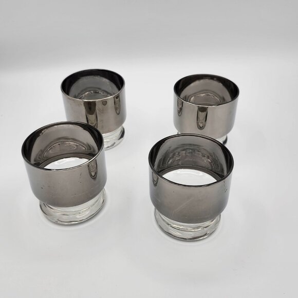 Vintage MCM Stackable Highball Glasses with Thick Silver Band – Set of 4 - Picture 2 of 8